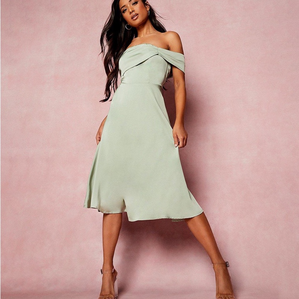 Petite Drape Detail Bardot Midi Dress